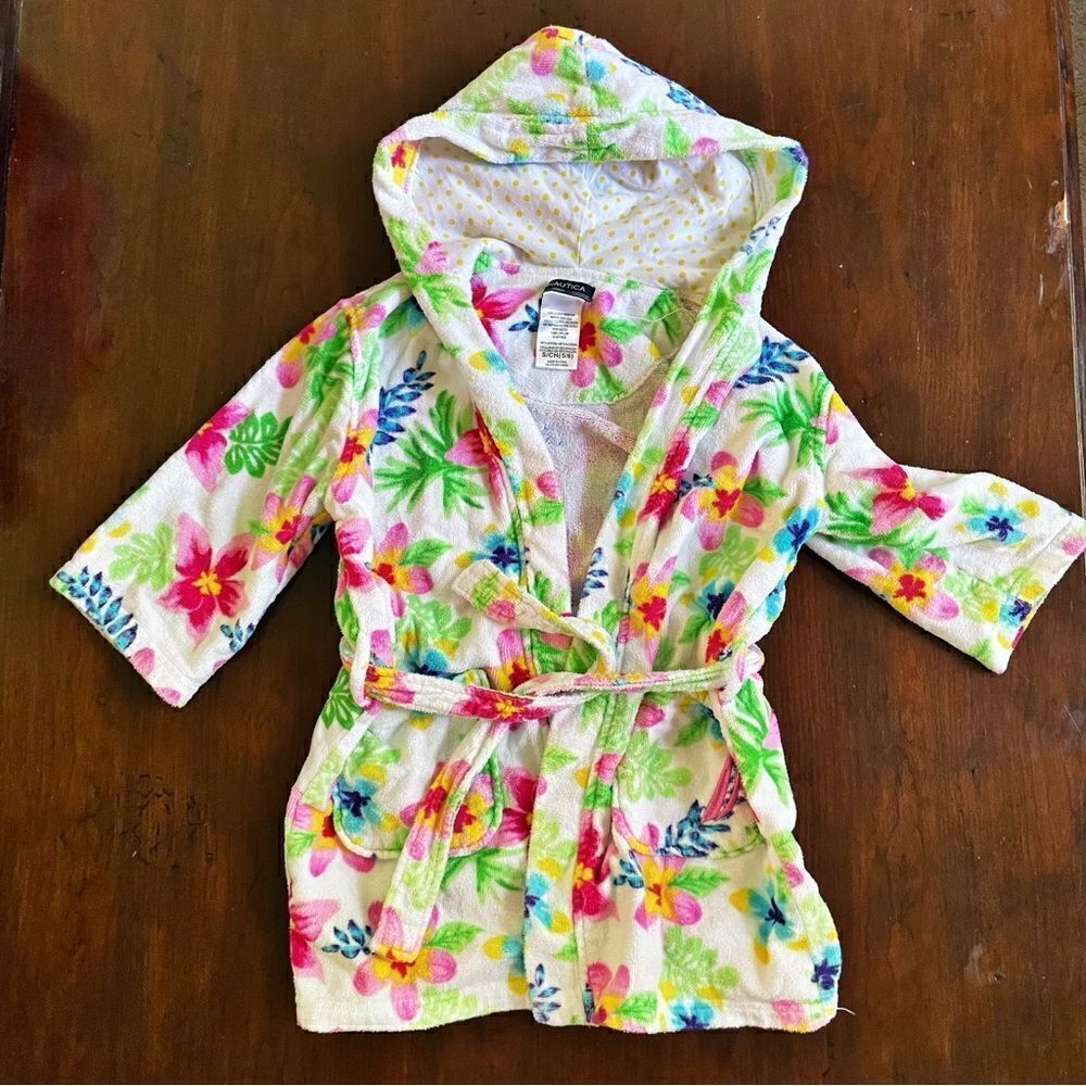 Nautica Little Girls Bathrobe Tropical Cotton Pockets Size 5-6